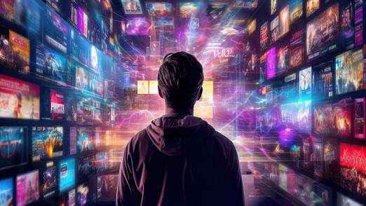 A person using a streaming service, like Netflix or Spotify, which uses AI algorithms to suggest movies, TV shows, or songs based on their viewing and listening history