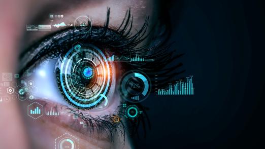 Biostatistik und Data Science - Karl Landsteiner Privatuniversität: Auge mit Daten im Vordergrund
